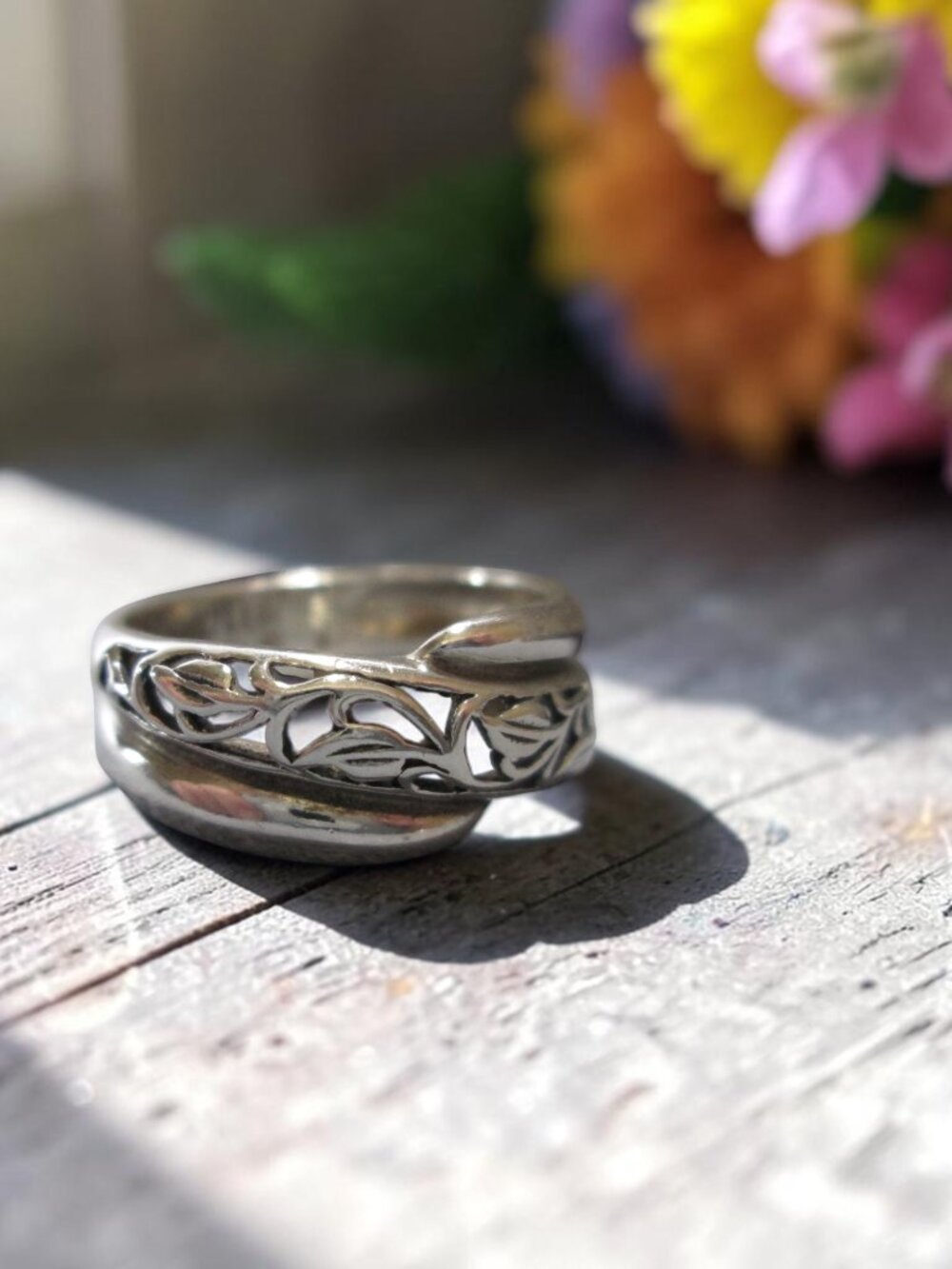 Sterling Silver Ring LEAVES and VINES Pierced Work